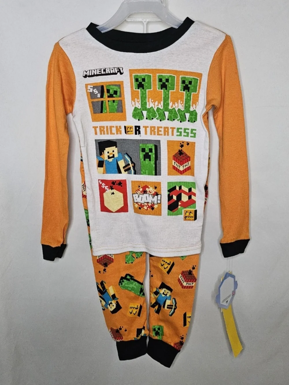 New Boys Minecraft Halloween Trick Treat Steve Creeper 2 Piece Pajama Set Size 4